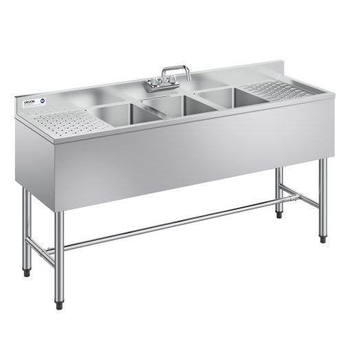 Trijų skyrių plautuvė VEVOR JC-BAR-3B60-LR-320, 304 nerūdijantis plienas