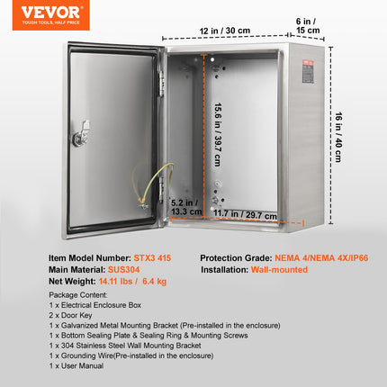 Elektros skydinė VEVOR SP-B3-403015, 40x30x15 cm