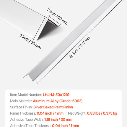 Sienų kampų apsaugos VEVOR LHJHJ-50x1219, 50 x 50 x 1217 mm, 12 vnt.