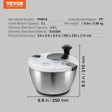 Salotų džiovyklė VEVOR TF901S, 4,5 l