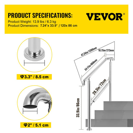 Turėklas laiptams VEVOR BXG-3STEP, 200 kg apkrova