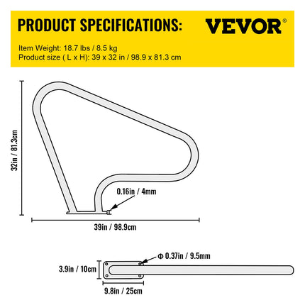 Baseino turėklas VEVOR 39x32", 113 kg keliamoji galia