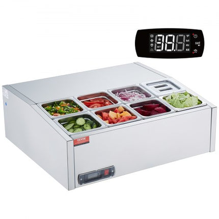 Šaldoma ingredientų vitrina VEVOR D27TW-G, 8 x GN 1/6 indai