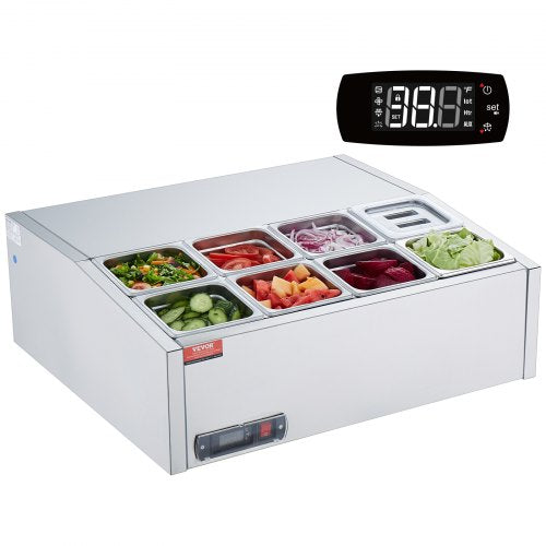 Šaldoma ingredientų vitrina VEVOR D27TW-G, 8 x GN 1/6 indai
