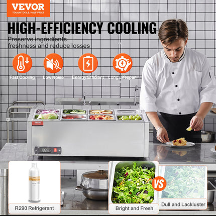 Šaldoma ingredientų vitrina VEVOR D27TW-G, 8 x GN 1/6 indai