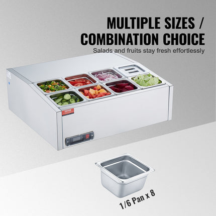 Šaldoma ingredientų vitrina VEVOR D27TW-G, 8 x GN 1/6 indai