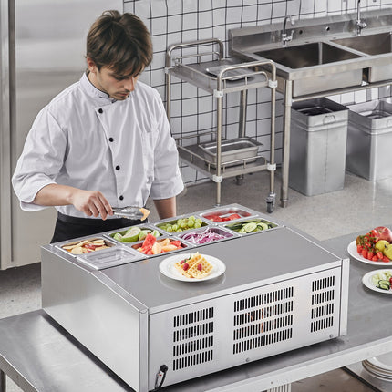 Šaldoma ingredientų vitrina VEVOR D27TW-G, 8 x GN 1/6 indai