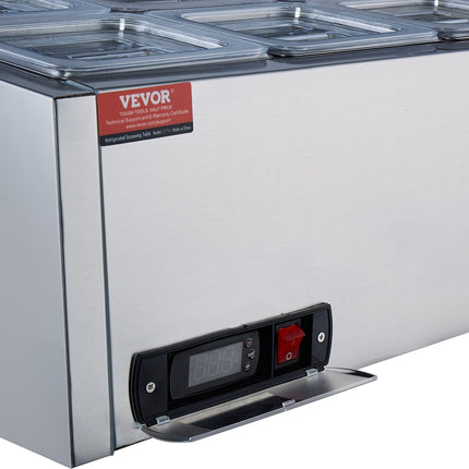 Šaldoma ingredientų vitrina VEVOR D27TW-G, 8 x GN 1/6 indai