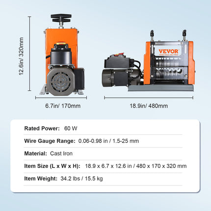 Automatinės laidų izoliacijos nuėmimo staklės VEVOR BXJDD60, 60 W
