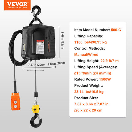 Elektrinė gervė VEVOR 500-C, 499 kg