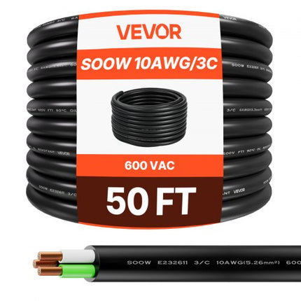 Elektros maitinimo kabelis VEVOR SOOW 10AWG/3C, 15,24 m
