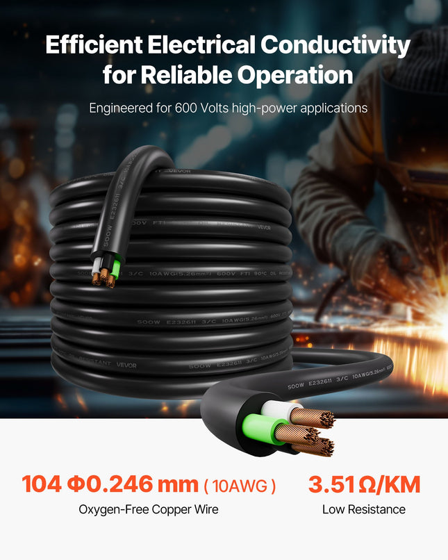 Elektros maitinimo kabelis VEVOR SOOW 10AWG/3C, 15,24 m