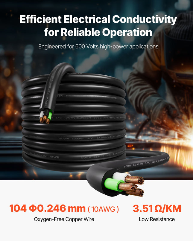 Elektros maitinimo kabelis VEVOR SOOW 10AWG/3C, 30,48 m