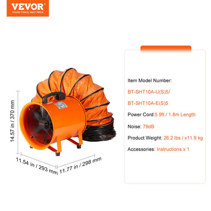 Nešiojamas pramoninis ventiliatorius VEVOR BT-SHT10A-U(S)5, 255 W