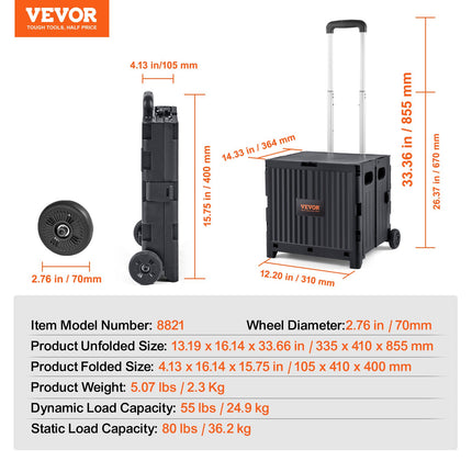 Sulankstomas transportavimo vežimėlis VEVOR 8821, 36 kg keliamoji galia