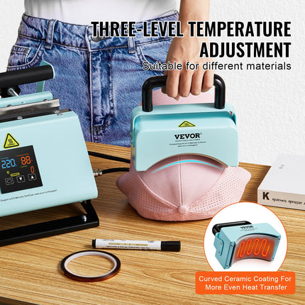 Termopresas puodeliams ir kepurėms VEVOR F1130, 2-in-1 funkcionalumas