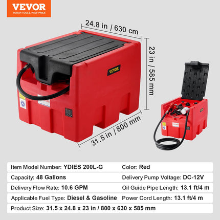 Nešiojama kuro talpa VEVOR YDIES 200L-G, 182 l