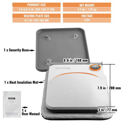 Termo presas VEVOR F0607, 18x15 cm
