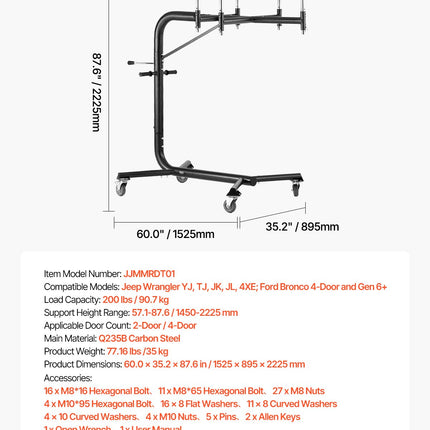 Kietojo stogo nuėmimo keltuvas VEVOR JJMMRDT01, 90,7 kg keliamoji galia