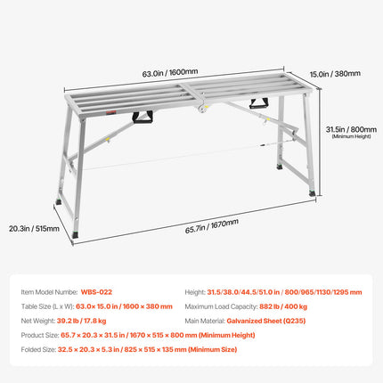 Darbinė platforma VEVOR WBS-022, 400 kg keliamoji galia