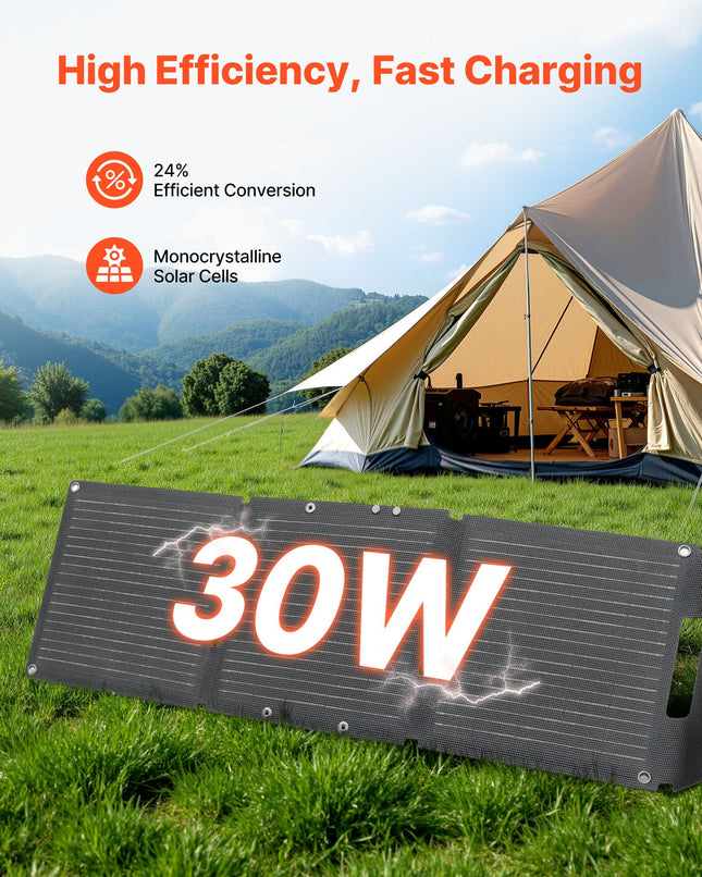 Sulankstomas saulės baterijų įkroviklis VEVOR S30, 30W