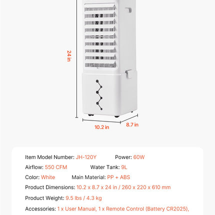 Mobilus oro aušintuvas VEVOR JH-120Y, 550 CFM oro srautas