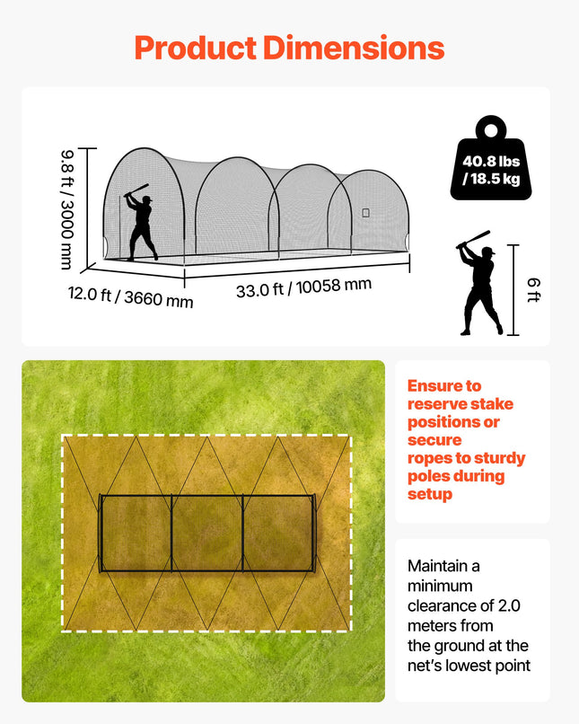 Beisbolo mušimo narvas VEVOR BC004, 10 x 3,6 x 3 m