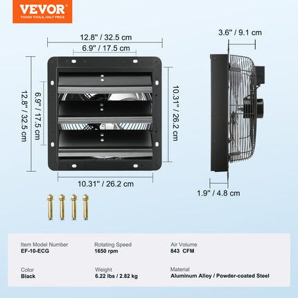 Ištraukimo ventiliatorius VEVOR EF-10-ECG, 843 CFM