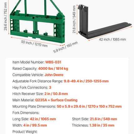 Palečių šakės VEVOR WBS-031, 1814 kg keliamoji galia
