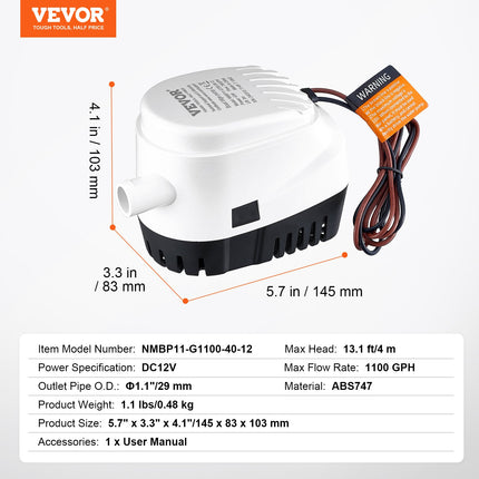 Automatinis triumo siurblys VEVOR NMBP11-G1100-40-12, 1100 GPH
