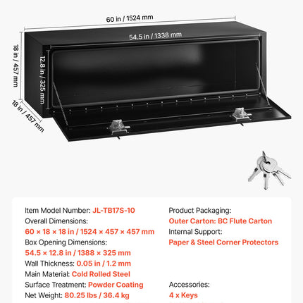 Sunkvežimio įrankių dėžė po kėbulu VEVOR JL-TB17S-10, 1524 x 457 x 457 mm