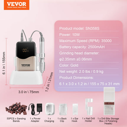 Elektrinė nagų dildė VEVOR SN358S, 35000 RPM