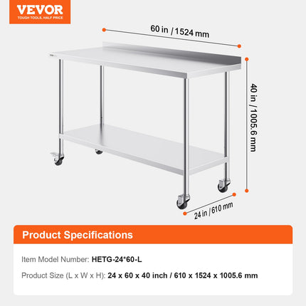 Nerūdijančio plieno darbo stalas VEVOR HETG-24*60-L, 152 x 61 cm