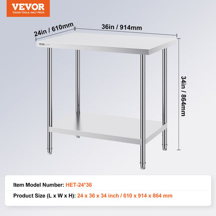 Nerūdijančio plieno paruošimo stalas VEVOR HET-24*36, 61 x 91 cm
