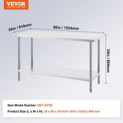 Nerūdijančio plieno darbo stalas VEVOR HET-24*60, 61x152 cm