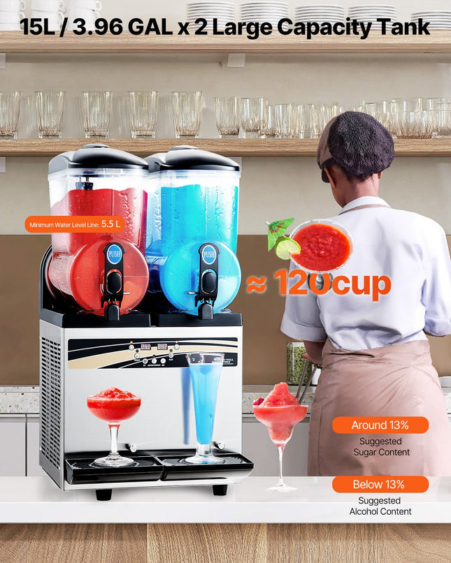 Šaldytų gėrimų aparatas VEVOR X-300, 2x15 l talpa