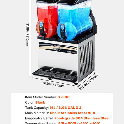 Šaldytų gėrimų aparatas VEVOR X-300, 2x15 l talpa