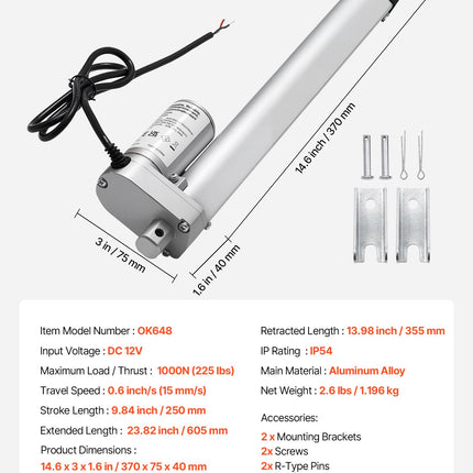 Linijinis pavaros mechanizmas VEVOR OK648, 250 mm eiga