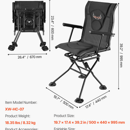 Medžioklinė kėdė VEVOR XW-HC-07, 136 kg keliamoji galia