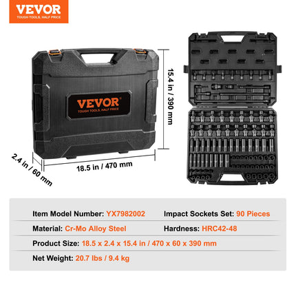 Smūginių galvučių rinkinys VEVOR YX7982002, 90 dalių