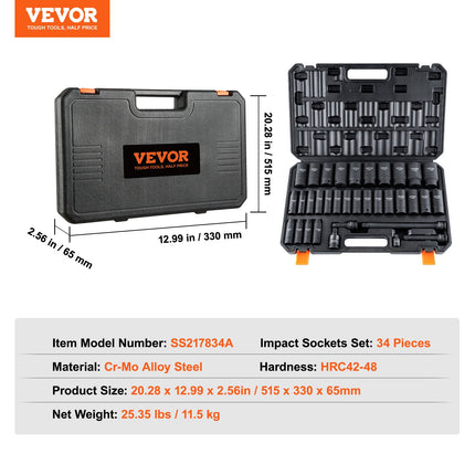 Smūginių galvučių rinkinys VEVOR SS217834A, 34 vnt.