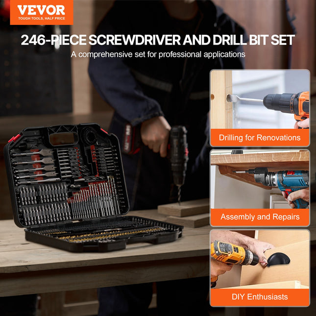 Grąžtų ir suktuvo antgalių rinkinys VEVOR 246PCS DRILL & BIT SET, 246 dalių