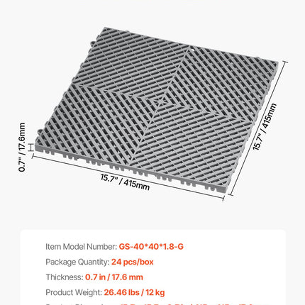 Jungiamosios drenažinės plytelės VEVOR GS-40*40*1.8-G, 24 vnt.