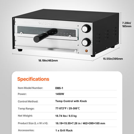 Elektrinė picų krosnelė VEVOR DBS-1-EU, 1450 W