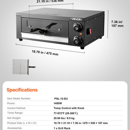 Elektrinė picų krosnelė VEVOR PSL-12-EU, 1450 W