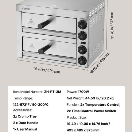 Elektrinė picų krosnelė VEVOR FY-P0-2, 1700W