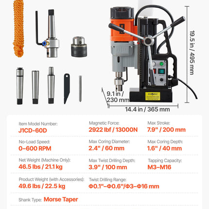Magnetinis gręžtuvas VEVOR J1CD-60D, 1500 W