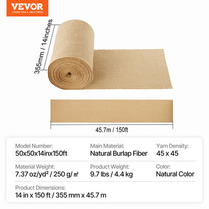 Džiuto audinio rulonas VEVOR 50x50x14inx150ft, 35,5 cm x 45,7 m