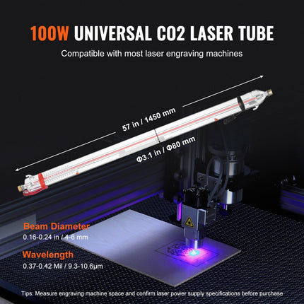 CO2 lazerio vamzdis VEVOR T100, 100W