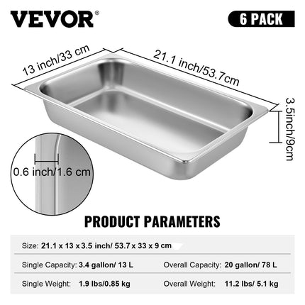 Gastronominiai indai VEVOR GN 1/1, 6 vnt., 13 l talpa
